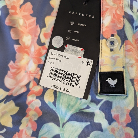 New Bad Birdie Never Lei Up Floral Golf Polo Shirt Mens Size Medium Large XL NEW - Picture 3 of 14